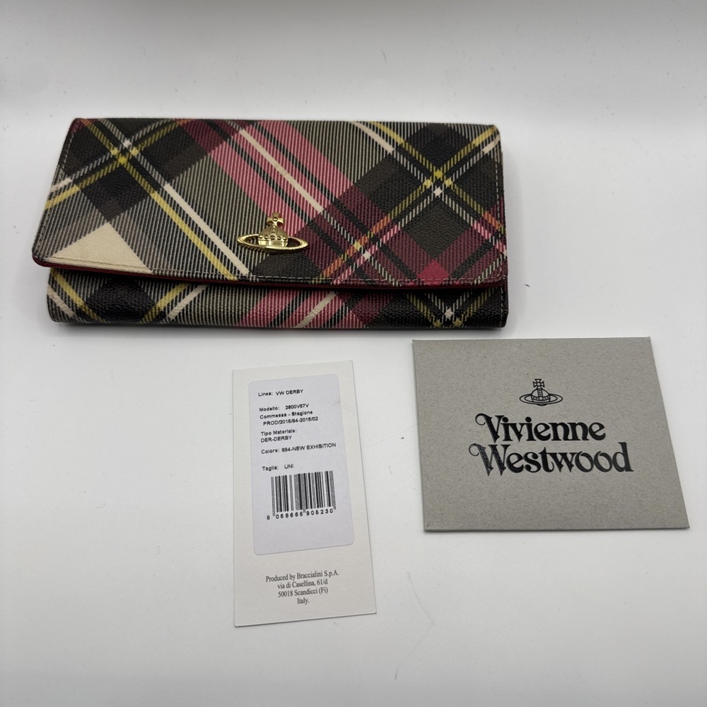 Vivienne Westwood Bifold Long Wallet Red Tartan Plaid Organizer See Photos #1049